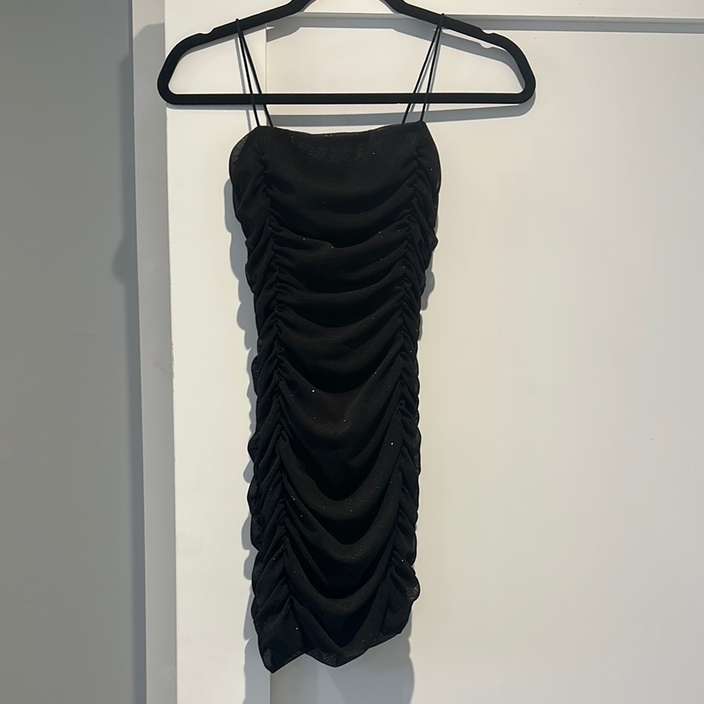 Black Ruched Glittery Mini Dress